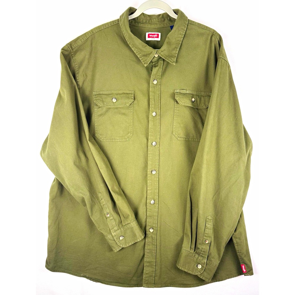 Wrangler Shirt Mens 3XL Olive Green Stretch Utility Workwear Button Up 2 Pocket